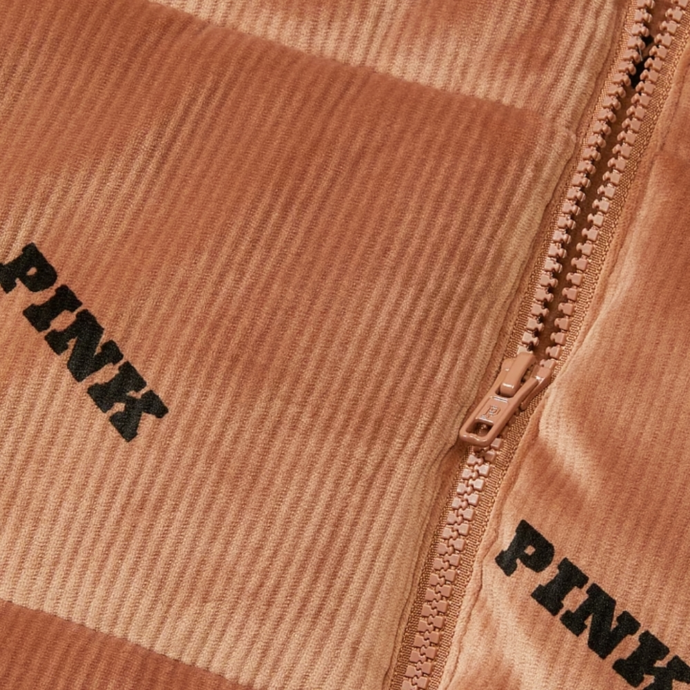 PINK VS RIB VELOUR CROP PUFFER JACKET sz Medium - Picture 2 of 5